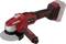 A red, cordless angle grinder with a black handle, lightweight design, suitable for craftwork.