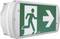 Emergency exit sign with a pictogram of a running person in a frame. An arrow points to the right.