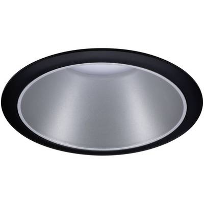Round ceiling light, silver with a black trim, suitable for a modern interior design.
