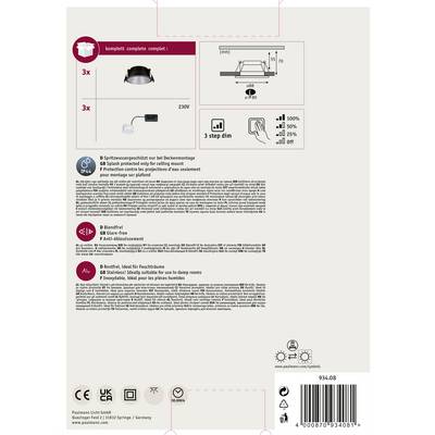 'Complete set' for a ceiling light, contains three units, dimmable in three stages. Suitable for dry areas, not suitable for damp environments.
