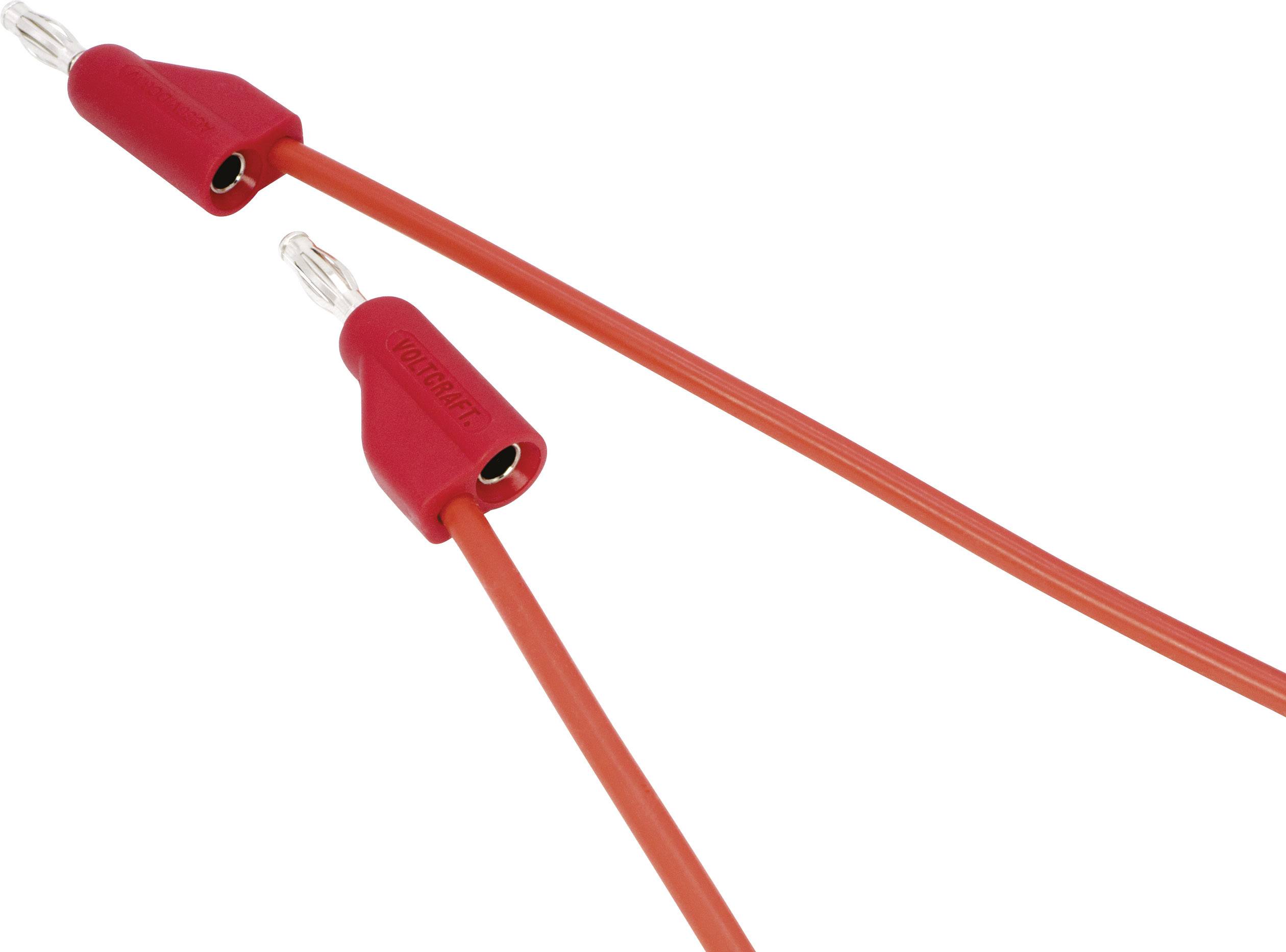 Two red electrical crocodile clips connected by a cable, isolated on a white background.