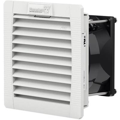 A white ventilation filter with an integrated fan, suitable for cooling and ventilating electronic enclosures.