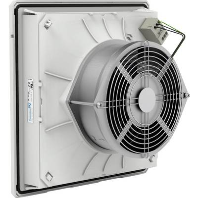 Ventilation unit with a rectangular housing and integrated fan, suitable for building or industrial air circulation.