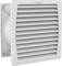 A square, grey ventilation grille with horizontal louvres for improved air circulation, mounted on a wall.