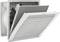 A white ventilation grille with an integrated filter and fan, shown in an open position. Suitable for wall mounting to facilitate air circulation.