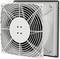 A square ventilation fan with a grille cover is open, revealing its internal components. Suitable for wall or ceiling mounting.