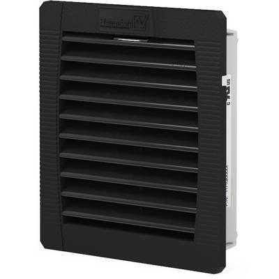 Black ventilation grille for cabinets or walls, rectangular with horizontal louvres, to improve air circulation.