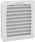Ventilation grille in white with horizontal louvres, evenly distributed. 'Pfannenberg' is written at the top. Designed for air circulation.