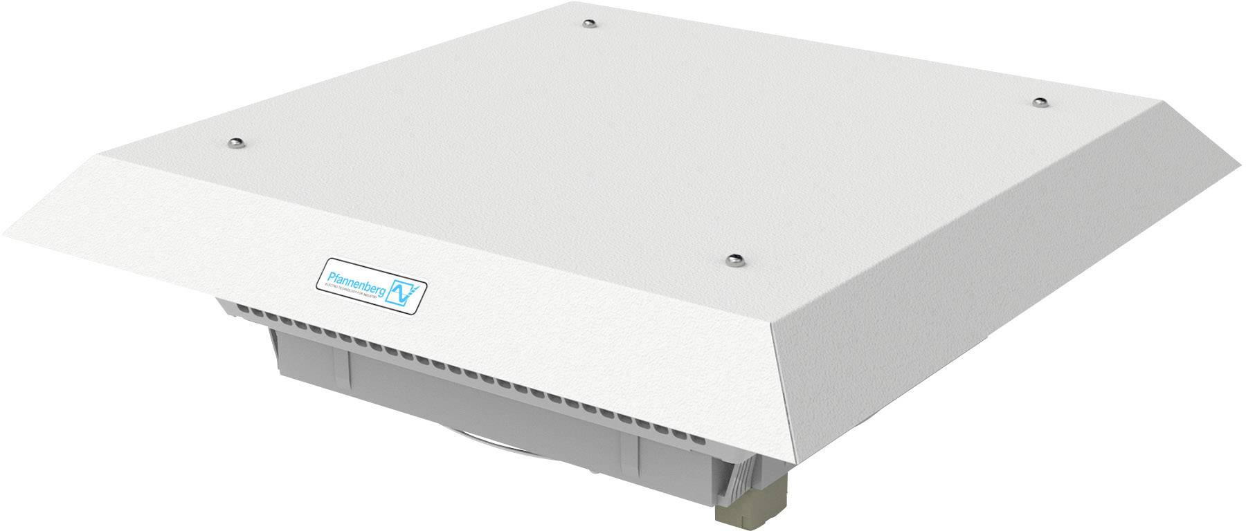 Square, flat roof hood with a slightly angled top surface, featuring a prominently positioned logo.