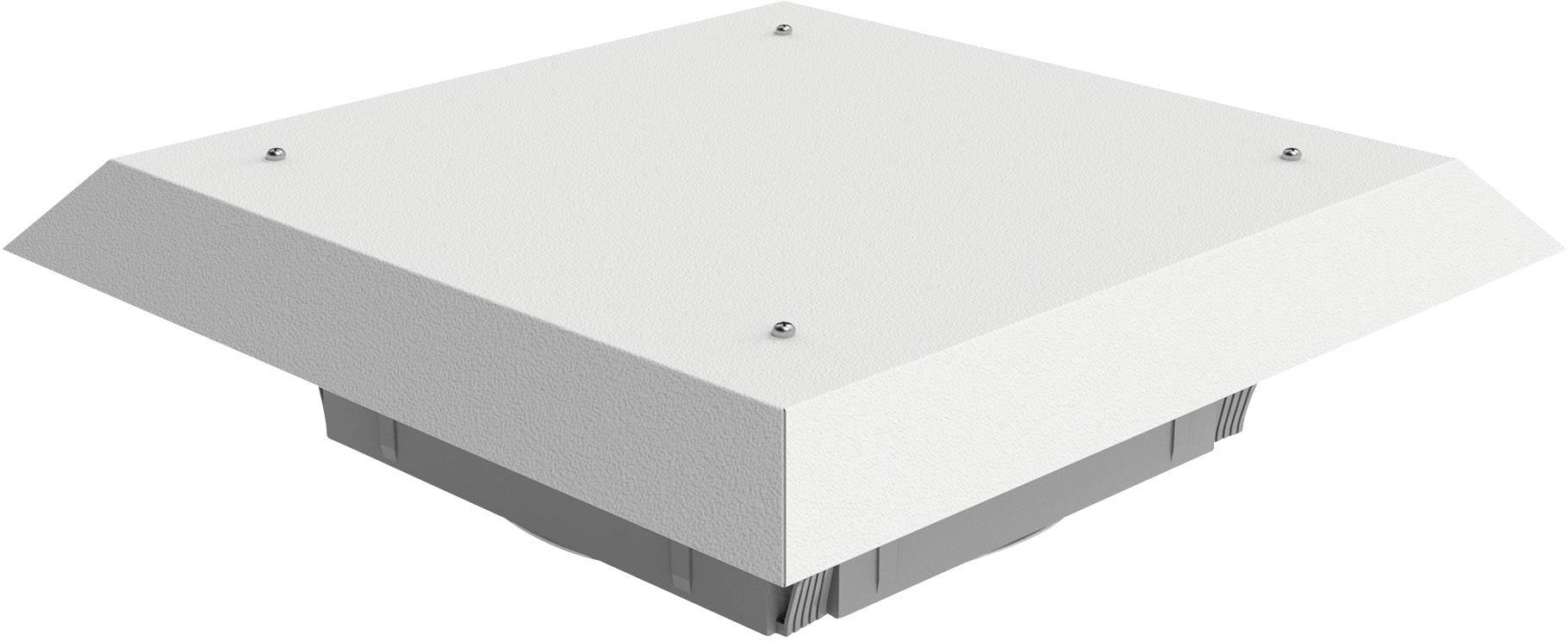 A white, square ceiling speaker with four visible screws in the corners.