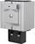 Silver mailbox with vertical aluminium design and black base, suitable for external mounting on walls or posts.