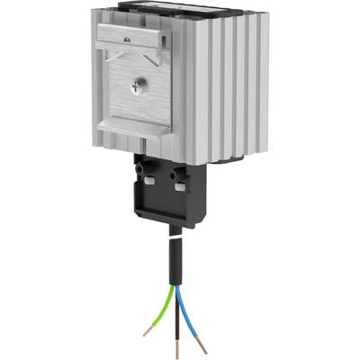 A rectangular, silver component with a ribbed structure, cables with three wires at the bottom. It is likely an electric fan heater.
