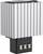 Radiator with rectangular, silver-coloured fins and a black connection module at the bottom. Designed for technical applications.