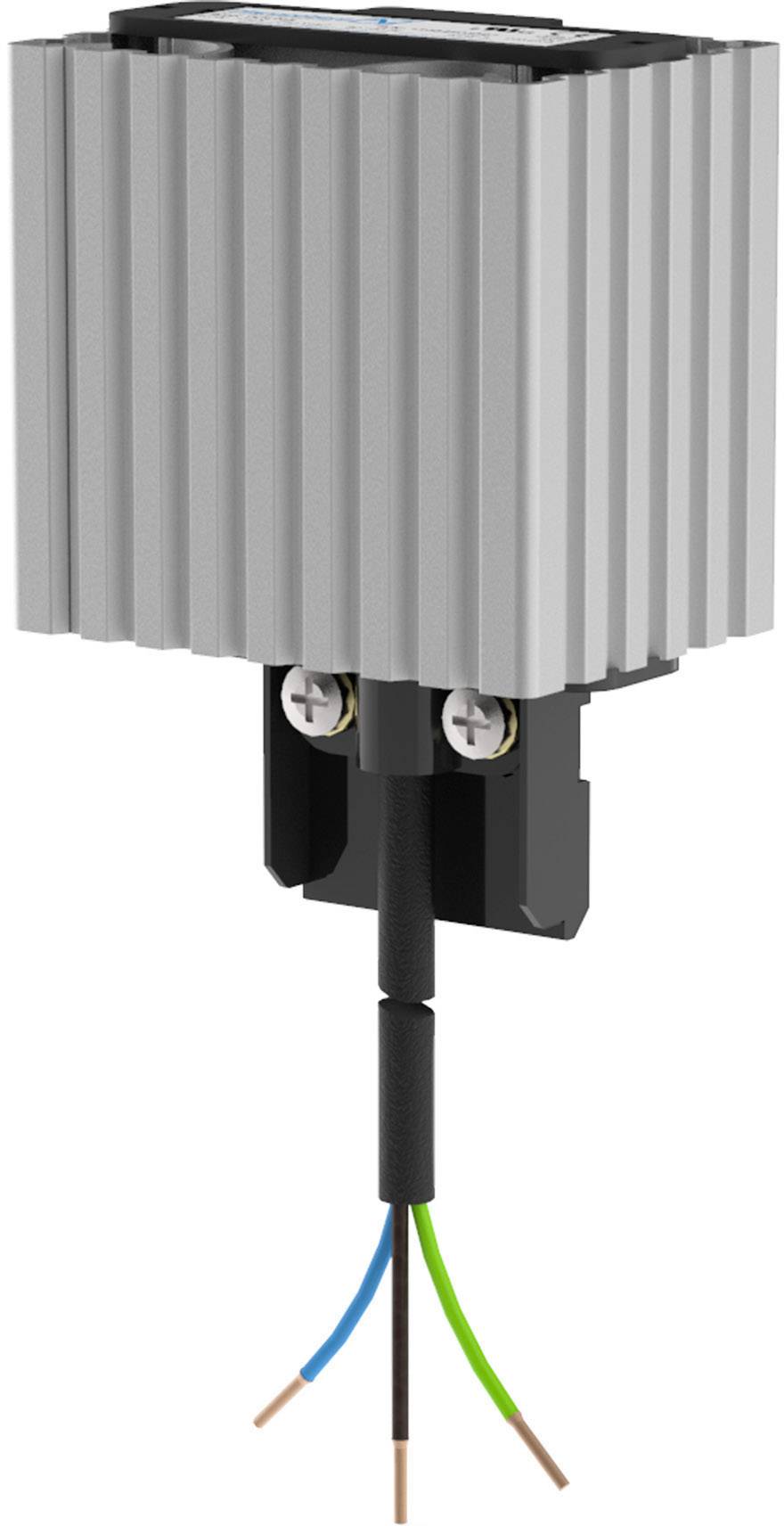 A rectangular electrical component with a ribbed metal surface and three protruding cables: blue, brown, and green/yellow.