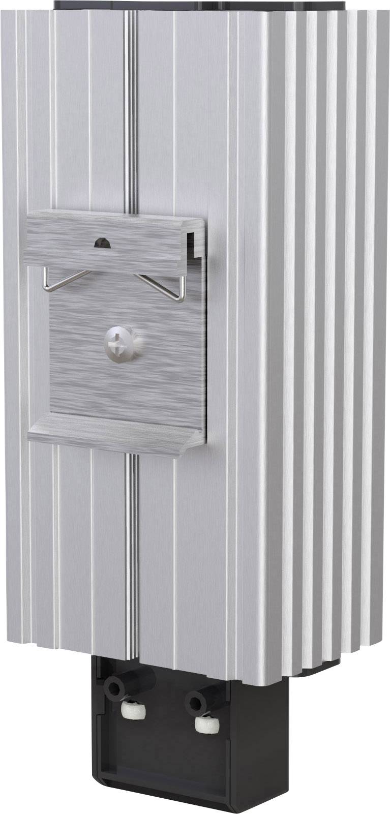 'Metallic housing component of a machine with grooves and a fastening mechanism.'