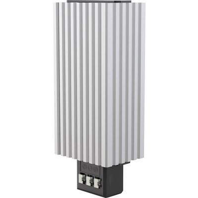 A vertical, ribbed heatsink with a black base and three pin connectors at the bottom. Used for heat dissipation in electronic devices.