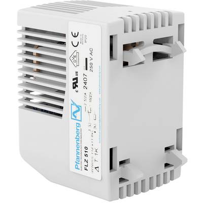 A grey, rectangular ventilator from Pfannenberg with technical specifications on a label, suitable for 250 VAC.