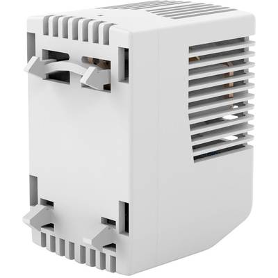 A rectangular, grey ventilation unit with side louvres and brackets for wall mounting, used for ventilation in enclosures.