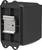 A black plastic block with metallic details, possibly an electrical component or a module, in a mounting bracket.