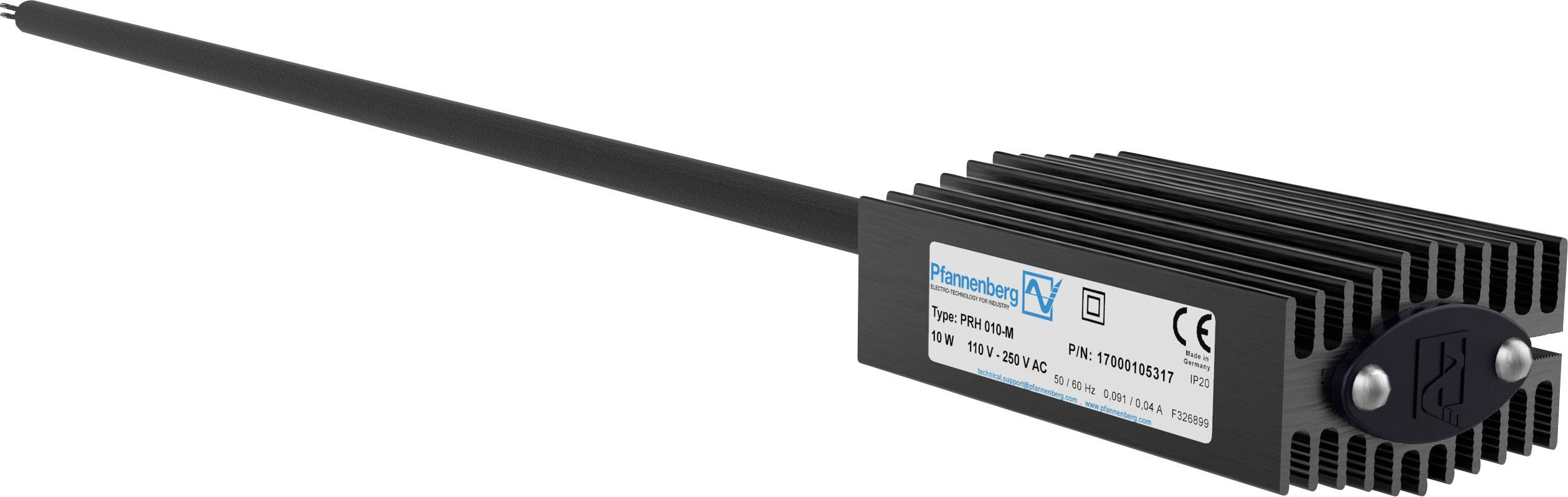 An electrical component with heat sinks and a long, slender rod, labelled with technical specifications and a CE mark.