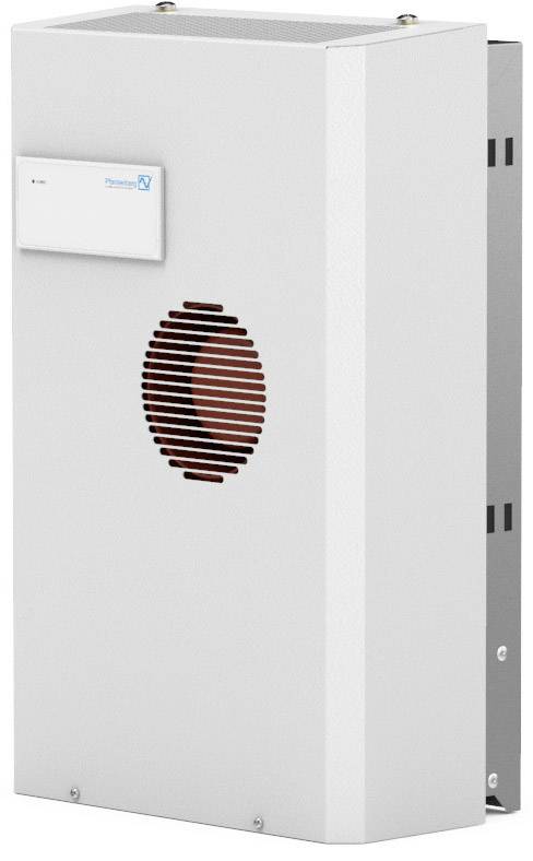 A white air conditioning unit with ventilation grille and small display, suitable for cooling electrical enclosures or control cabinets.