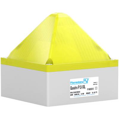 A yellow warning light device on a white base with the inscription 'Quadro F12-SIL'. Suitable for industrial applications.
