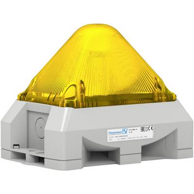 Yellow-orange warning light with a plastic housing, mounted on a grey base. Suitable for optical signalling in industrial environments.