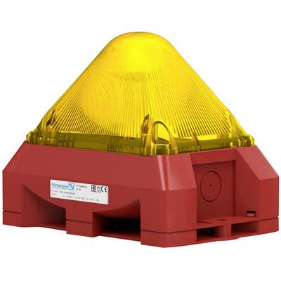 A red warning light with a yellow dome, presumably a safety or alarm signal device, sits on a flat surface.