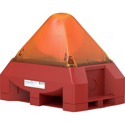 A red warning light device with an orange dome, used for visual alerting in emergency situations.