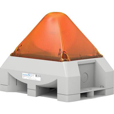 An orange warning light on a grey base, commonly used to signal hazards or alarms in industrial environments.
