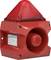 Red alarm indicator with integrated strobe light for warning of emergencies or hazards.