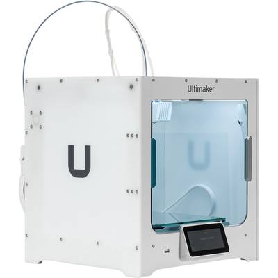 A white 3D printer with transparent sides and a touchscreen display.