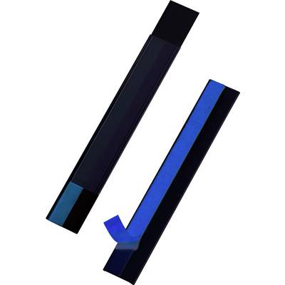 Two black rectangular objects, one with a blue coating and the other with a visible blue stripe.