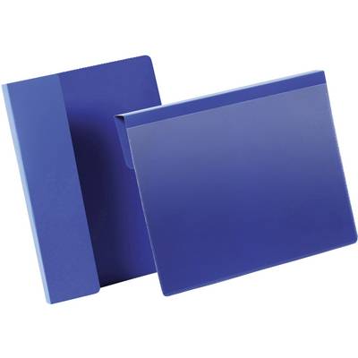 Two blue plastic folders, one open and one closed, on a white background.