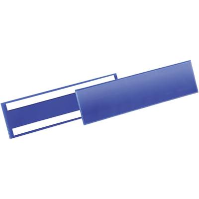 Blue rectangular name badge holder with a white insert area, ideal for attaching to clothing or writing surfaces.