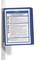Blue frame with instructions for disinfection and cleaning, including warnings and first aid measures.
