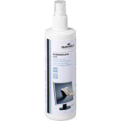 Screen cleaning spray bottle with 'SCREEN CLEAN FLUID' label, suitable for monitors, contents: 250 ml.