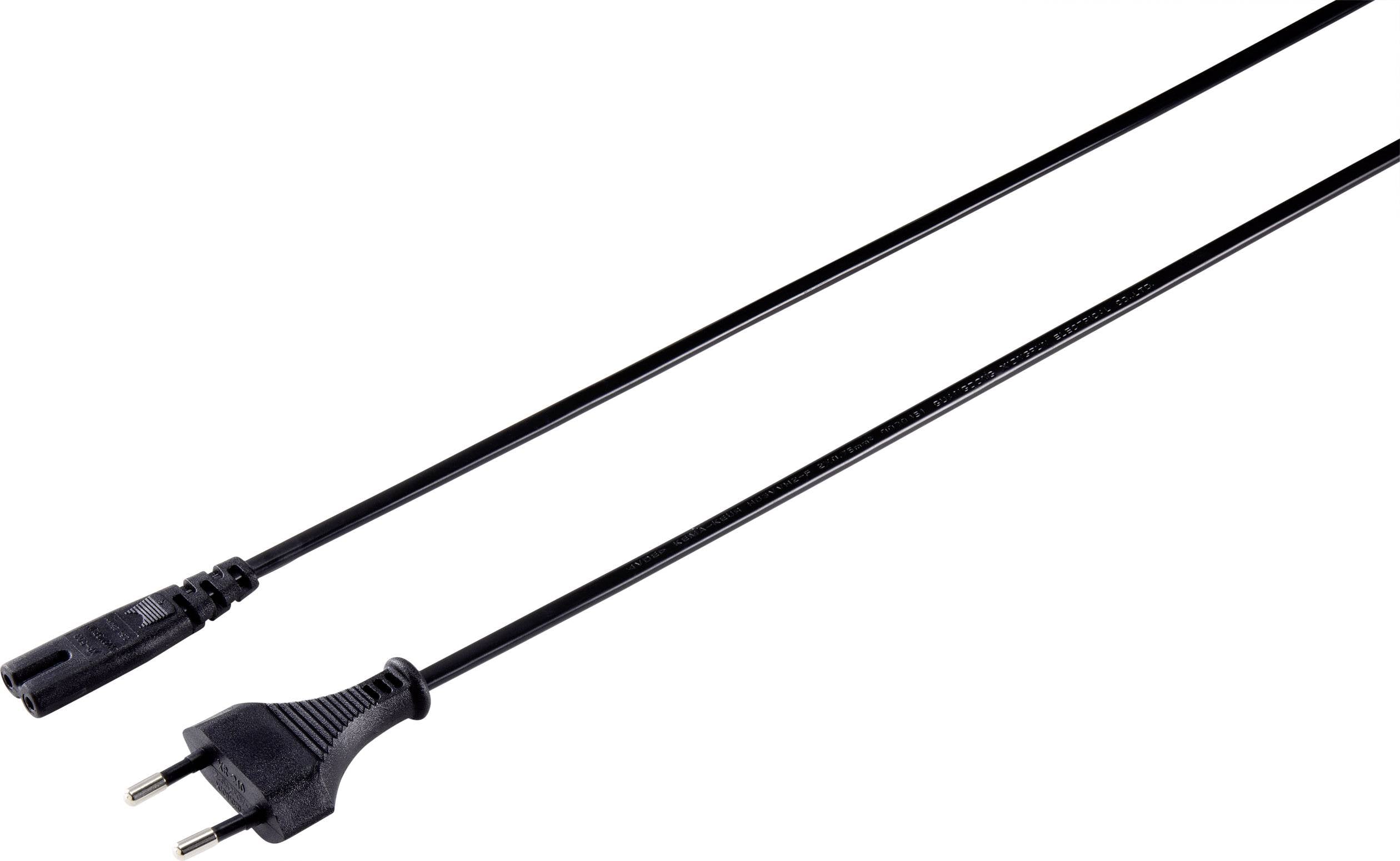 A black network cable with a two-pin European plug and a rectangular connector at the other end, 1.5 metres long.