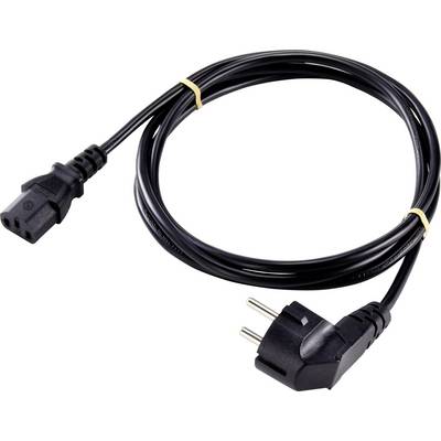 Black network cable with European Schuko plug and C13 socket, suitable for computers or electronic devices.