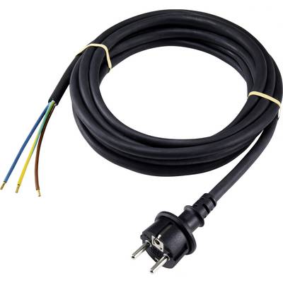 A black network cable with a plug and exposed wire ends in blue, yellow-green, and brown, rolled up with a cable tie.
