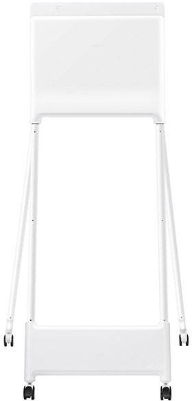 A white, portable whiteboard on wheels, suitable for presentations or meetings.