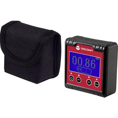 Digital inclinometer with blue backlit display, showing a reading of 0.86. 'TOOLCRAFT' logo at the top of the display.
