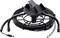 A cable reel stand with a black cable and metal stand. At the cable end, there is a plug and a cylindrical sensor.