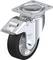 Swivel castor with brake and black rubber, silver housing, suitable for transport equipment.