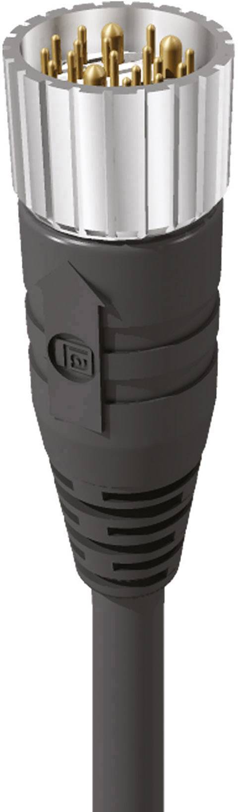 A black cable plug with multiple gold-plated connection pins, suitable for electronic device connections.