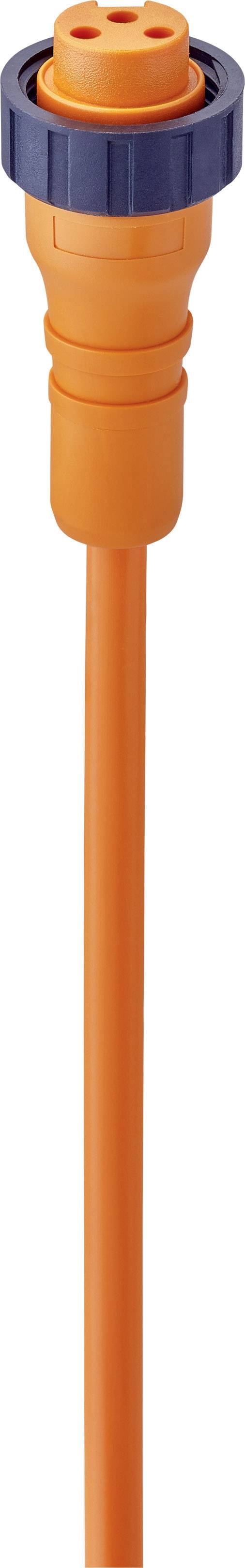 An orange power cable with a round plug is pointing towards the camera. The plug has three holes and a blue ring.