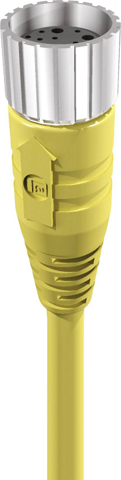 Yellow cable with silver plug and five pins; suitable for industrial applications.