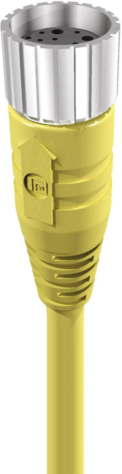 Yellow multi-pin circular connector with a ribbed metal plug, suitable for industrial applications.