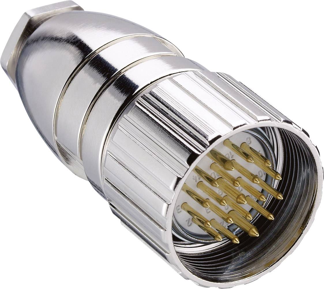 A silver plug with multiple golden pins at one end, suitable for industrial or electronic applications.