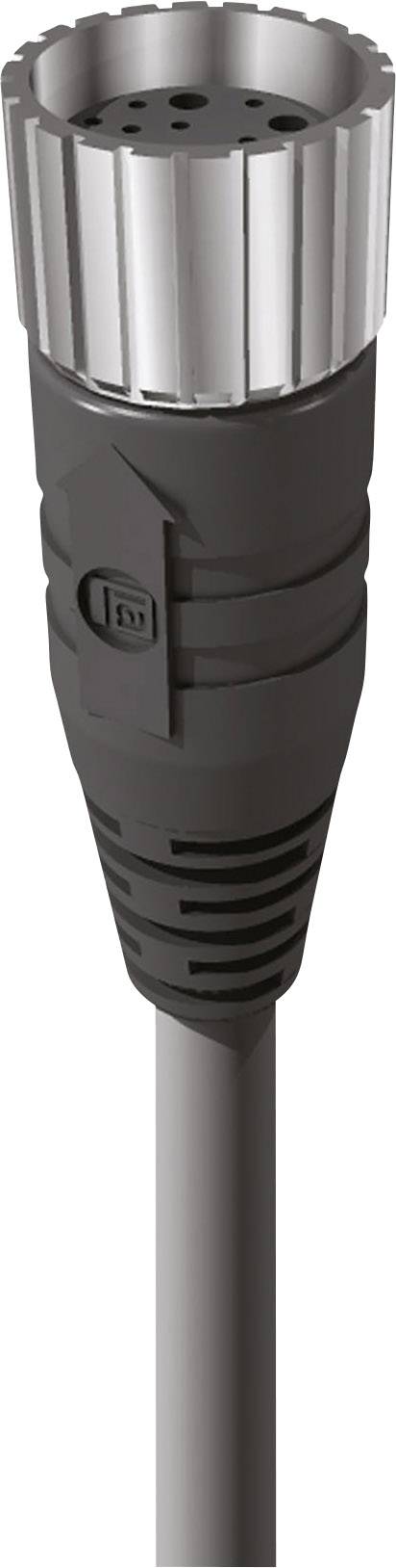 'A black, ribbed plug with a cylindrical metal section and five pins for electronic connections.'